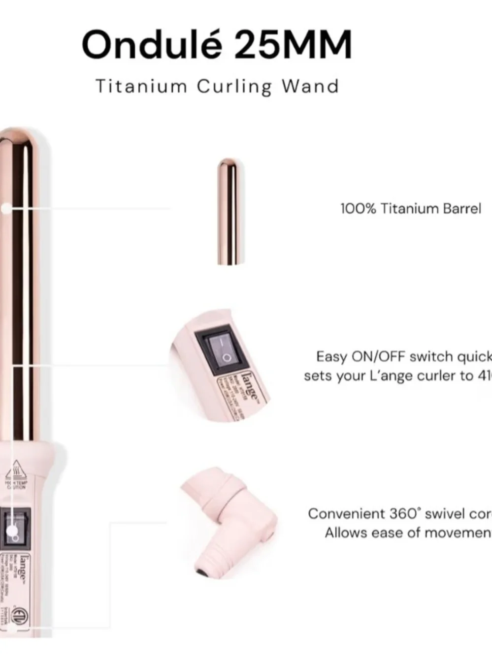 L'ANGE HAIR Ondulé 25MM Titanium Curling Wand